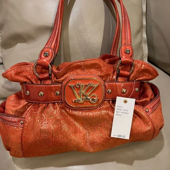 Kathy Van Zeeland Orange Shoulder Bag with Gold Accents - Picture 1 of 3